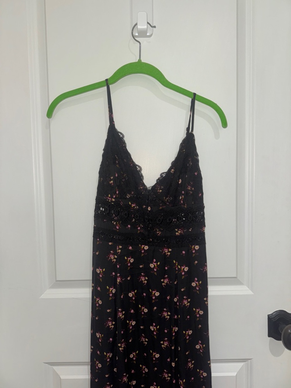 Free People Black Floral Smocked Top with Pink and Yellow Accents